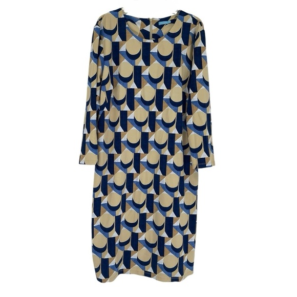 J McLaughlin Dress Women Size XL Catalina Cloth Geometric Print tan Blue - Picture 1 of 10